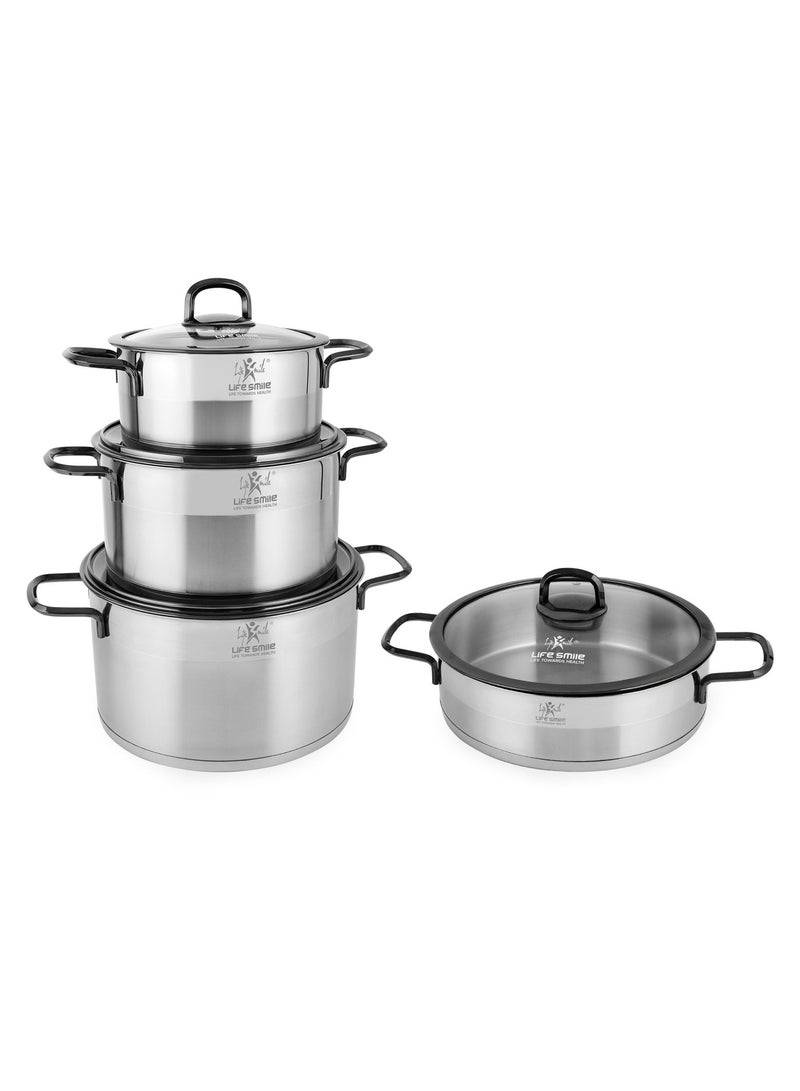 Life Smile 8-Piece Stainless Steel Cookware Set with Lids,20/24/28cm Casseroles,28cm Shallow Pot-Multi-Size Cooking Pots - Image 1
